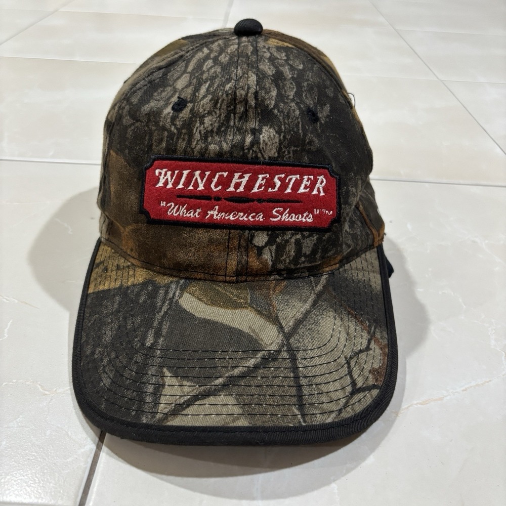 Vintage Winchester Shooting Hat Camo Woodlands Adult One Size Buck Hunting Fish